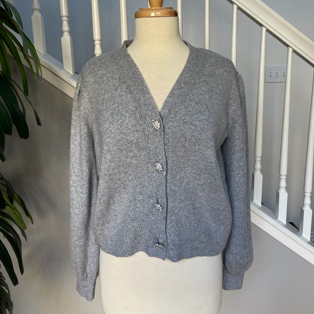 LOFT Gray Cardigan with Button Accents